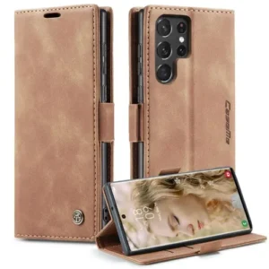 Flip Leather Case for Samsung Galaxy S25 Ultra – Brown