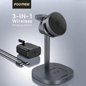 FOOMEE MagSafe Compatible 3-in-1 Charging Station – Qi2 15W Fast Wireless Charger