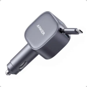 Anker 75W USB-C Car Charger – Ultra-Compact Fast Charging with Built-in Retractable Cable